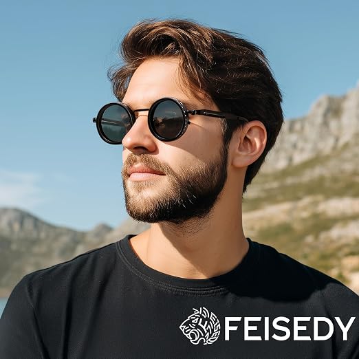 FEISEDY Polarized Round Metal Sunglasses B1400